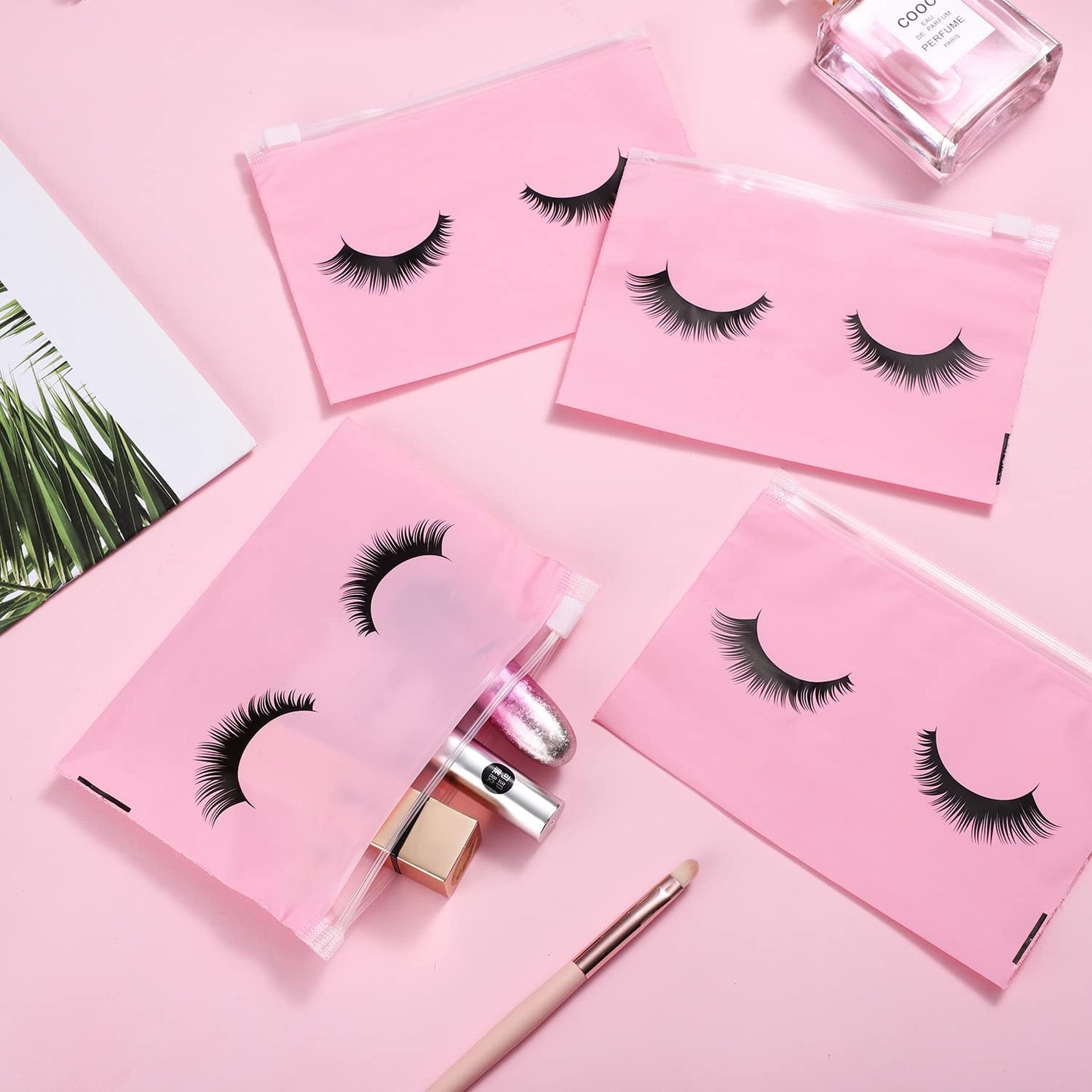 Noverlife 100PCS Eyelash Bags, Eyelash Aftercare Bags, Cosmetic Bags Packaging with Small Zipper, Empty Lash Makeup Storage Bags Pouches Women Travel Pouch Cases, 6" x 4" / 15 x 11cm