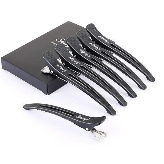 Sndyi Hair Sectioning Clips - Non-Slip Duck Billed With Silicone Band for Styling, Rollers - 6Pcs, Black - for Hairdressers, Barbers, Women, Men