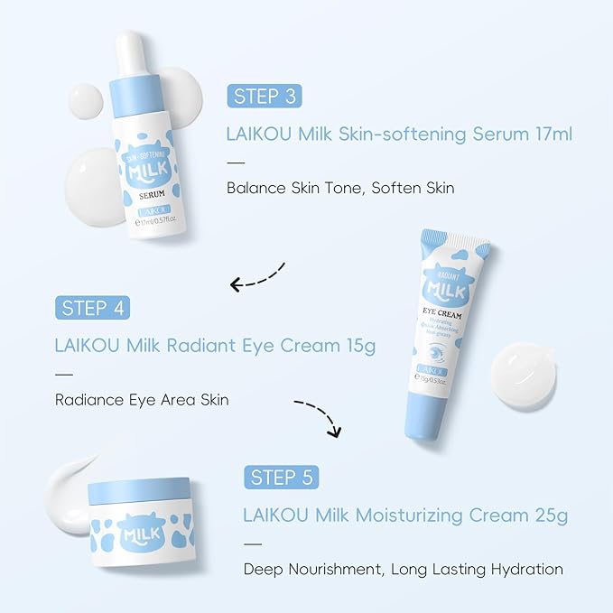 Skin Care Set, Skin Care Routine Kit for Women, Skincare Gift Set, Travel Size Toiletries with Milk Cleanser, Toner, Serum, Eye Cream, Face Cream Mother's Day Christmas Birthday Daughter Wife