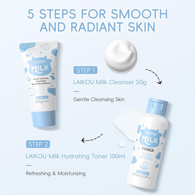 Skin Care Set, Skin Care Routine Kit for Women, Skincare Gift Set, Travel Size Toiletries with Milk Cleanser, Toner, Serum, Eye Cream, Face Cream Mother's Day Christmas Birthday Daughter Wife