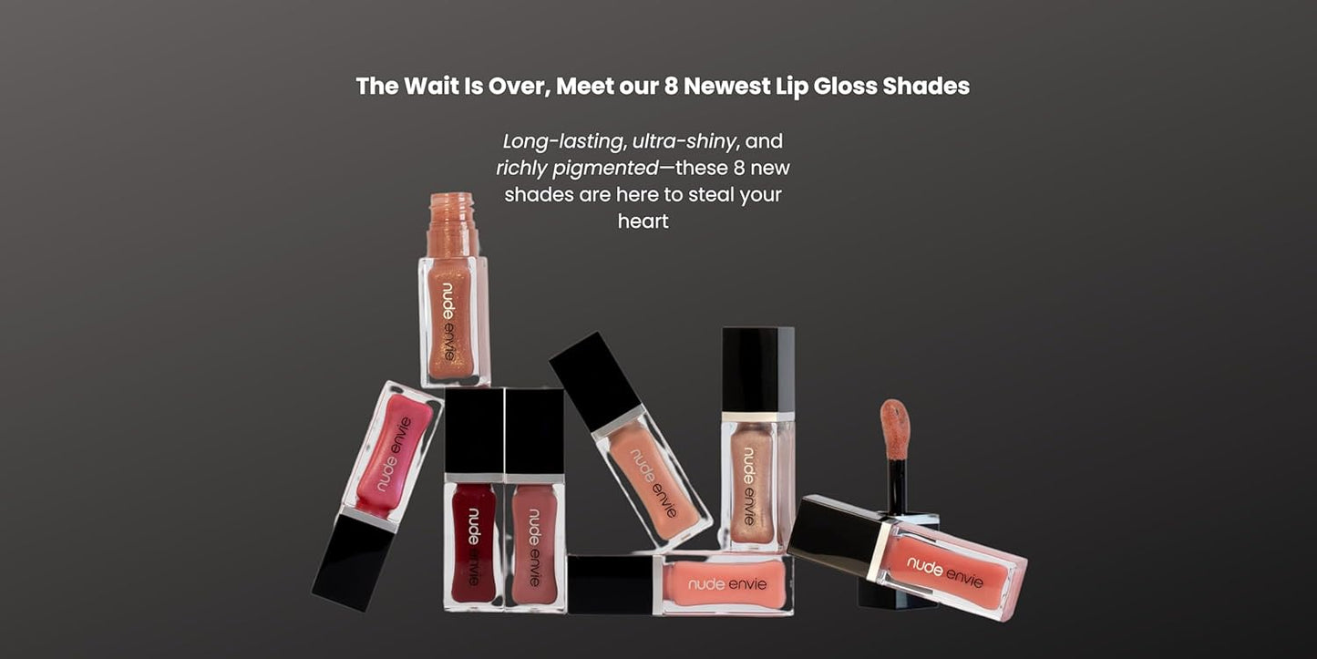 nude envie - Lip Gloss - High-Shine Finish - Moisturizing & Easy Application - Luxury Hydration - Non-Sticky Formula - With Vitamin E & Glycine Soja Oil - Vegan, Paraben-Free & Cruelty-Free - Shine