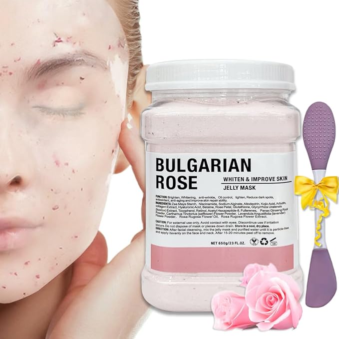 Jelly Mask Powder for Facials,Rose Jelly Masks For Facials Professional, Aloe Vera Jelly Face Mask,Face Masks with Double-ended Silicone Brush, 23 Fl Oz