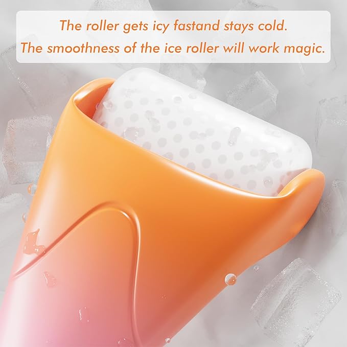 Ice Roller & Gua Sha Set, Skin Care for Face Wrinkles and Puffiness, Self Facial Massage Tools-Orange
