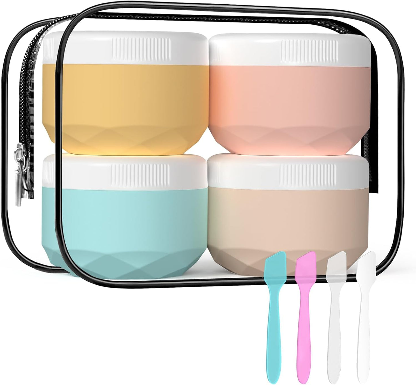 Travel Containers for Toiletries, 4-Pack TSA Approved Silicone Jars (1.7oz) - BPA Free Leakproof Cosmetic Containers for Creams, Lotion, Skincare & Makeup with Bonus Waterproof Bag