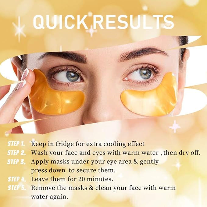 Vandarllin24K Gold Powder Gel Collagen Eye Masks Sheet Patch, Remove Bags,Dark Circles &Puffiness,Reduce Wrinkle,Moisturising,Hydrating for Blackheads (120Pairs)