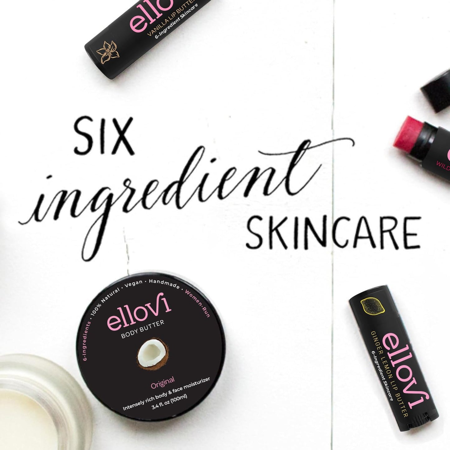 Ellovi Natural Lip Butter Lip Balm - Ginger Lemon - Pure Enough to Eat - Made With Just 6 Vegan Ingredients - 100% Natural & Organic Moisturizing Lip Care for All Day Hydration (Single)