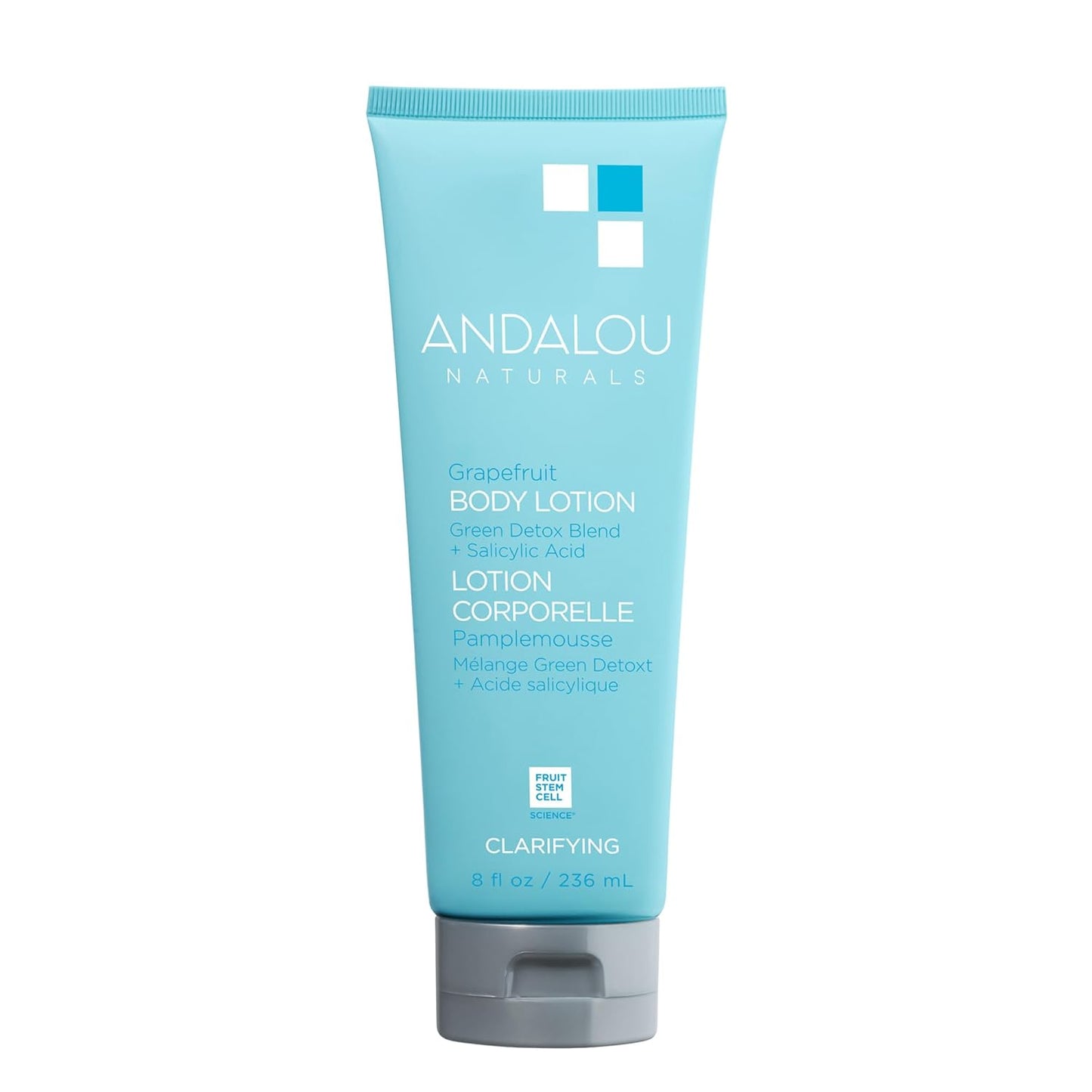 Andalou Naturals Body Lotion, Clarifying Grapefruit Skin Care, Lightweight, Gentle Exfoliating & Moisturizing Lotion with Salicylic Acid & Tea Tree for Skin Prone to Back Acne & Blemishes, 8 fl oz