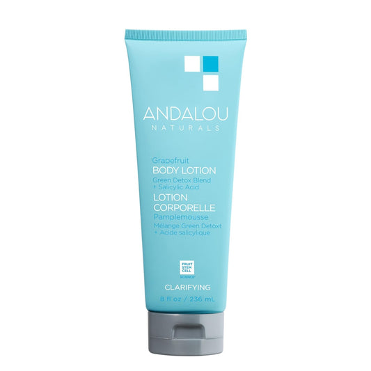 Andalou Naturals Body Lotion, Clarifying Grapefruit Skin Care, Lightweight, Gentle Exfoliating & Moisturizing Lotion with Salicylic Acid & Tea Tree for Skin Prone to Back Acne & Blemishes, 8 fl oz