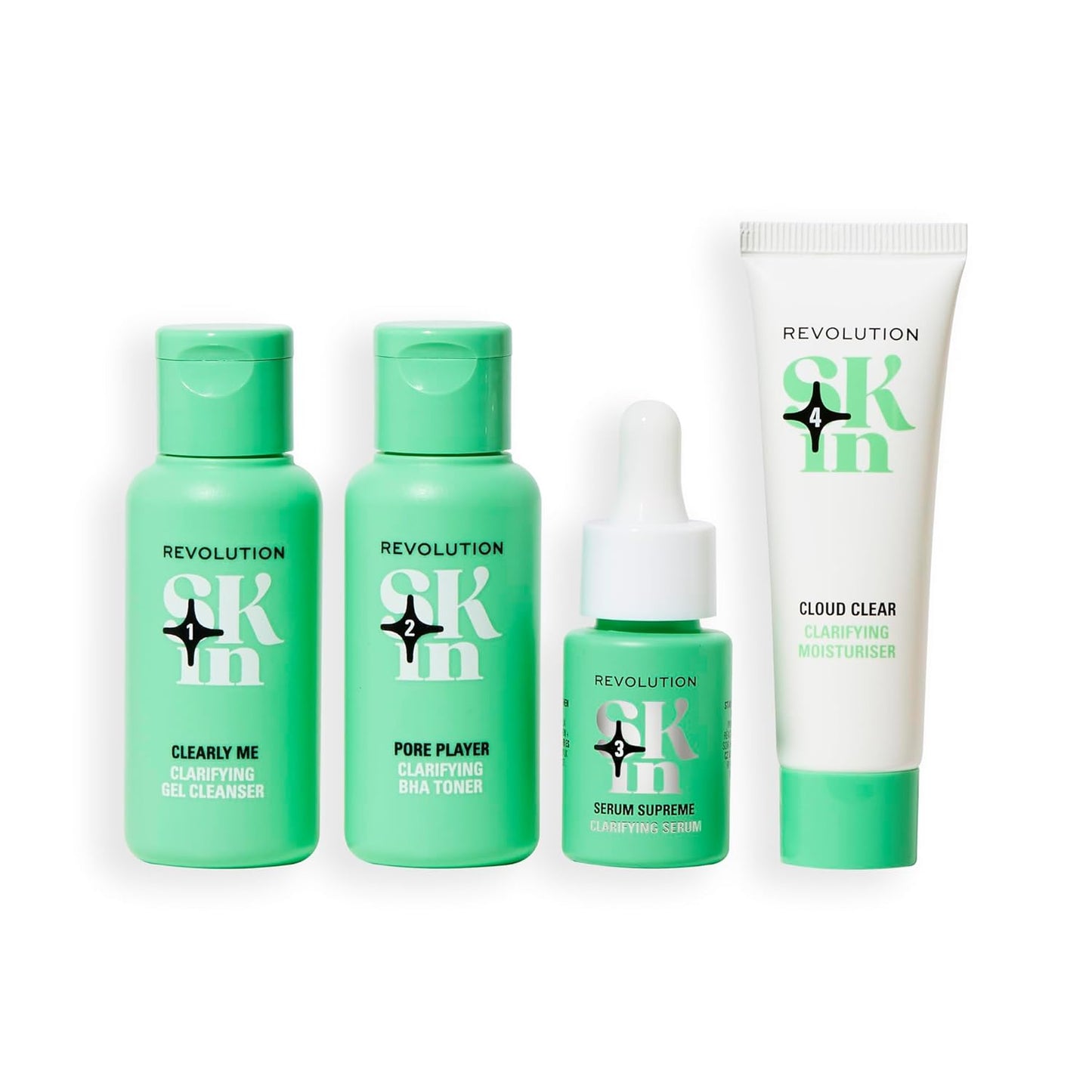 Revolution Skin, Clearly Clarify 4 Step Starter Kit, Skincare Set for Blemish-Prone Skin with Cleanser, Toner, Serum & Moisturizer, Vegan & Cruelty-Free, 4 Mini Products