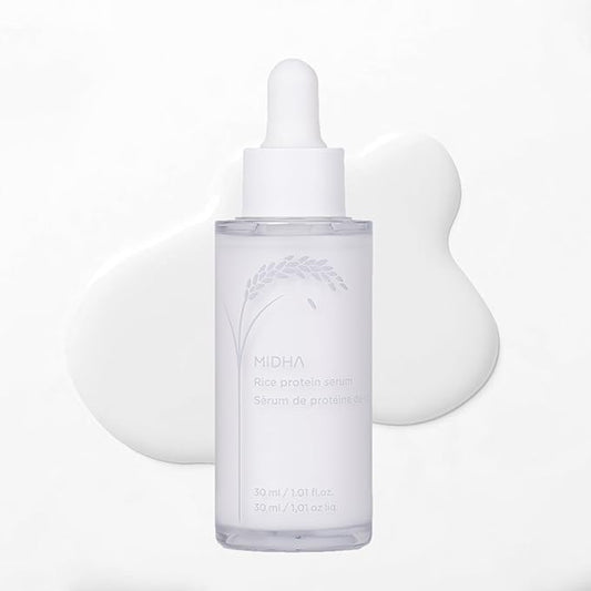 MIDHA Rice Protein Serum, 1.01fl.oz/30ml, Deep hydration, Moisture balance, Firm elasticity, Skin barrier support, Ceramide skincare, Non-greasy finish, Smooth and hydrated, vegan