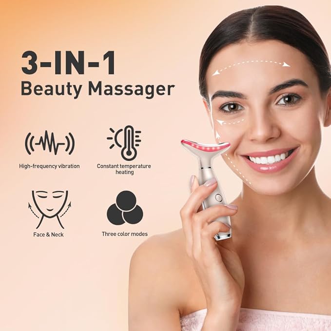 Facial Massager, 3 Modes Face Sculpting Tool, Vibrating Neck Face Massager with Thermals (Rose Gold)