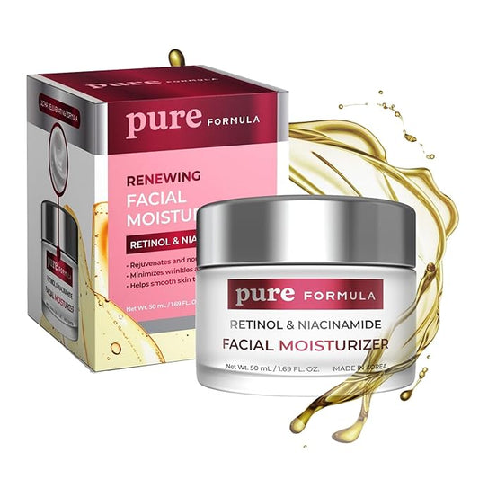 Retinol and Niacinamide Daily Face Moisturizer - Treats Acne & Hyperpigmentation, Brightening & Anti-aging Day Cream - Cruelty Free Korean Skin Care - All Skin Types - 1.69 Fl. oz/ 50ml