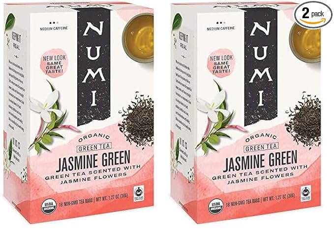 Numi Tea Jasmine Green Tea - Medium Caffeine - 18 Bags (Pack of 2)