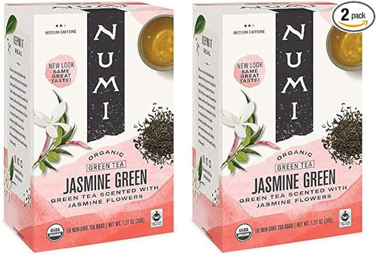 Numi Tea Jasmine Green Tea - Medium Caffeine - 18 Bags (Pack of 2)
