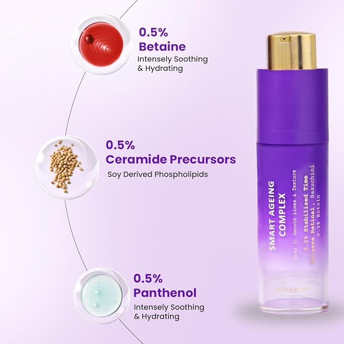 TRUTH & BEAUTY Advanced Smart Ageing Complex Serum 0.2% Retinal, 0.5% Bakuchiol for Fine Lines Wrinkles and Skin Smoothing Hydrate Face Serum for All Skin Types (1.01 Fl OZ) Fragrance Free