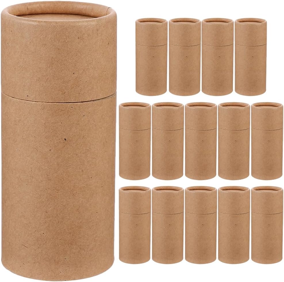 GLEAVI Empty Kraft Paper Jar Tube 15Pcs Round Paperboard 30ml Essential Oil Bottle Packaging Box Cardboard Deodorant Containers Brown Lipstick Boxes