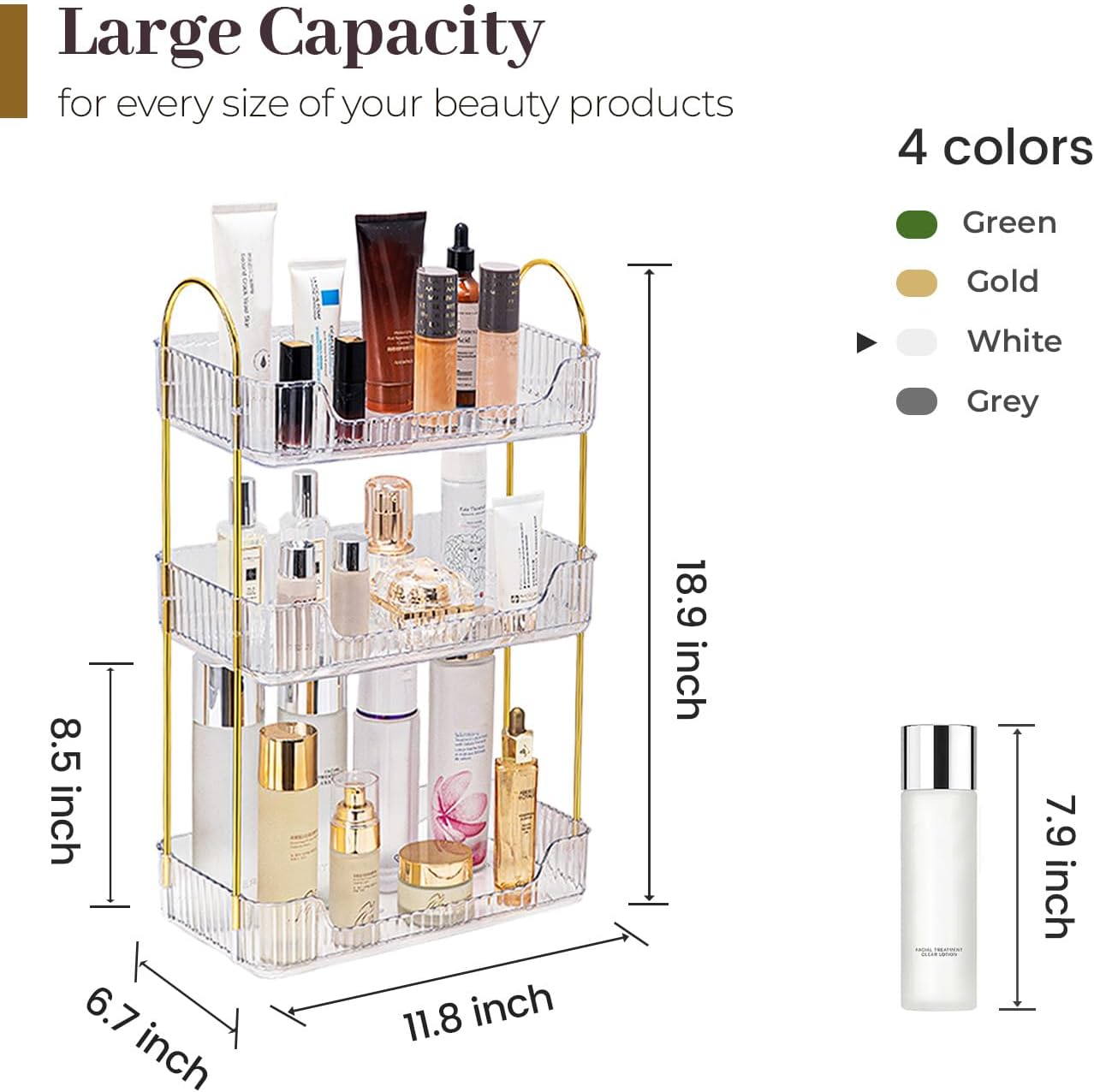 Aveniee Bathroom Counter Organizer, 3 Tier Perfume Skin Care Countertop Storage Shelf, Vanity Makeup Tray for Cosmetic Skincare Lotion,Clear