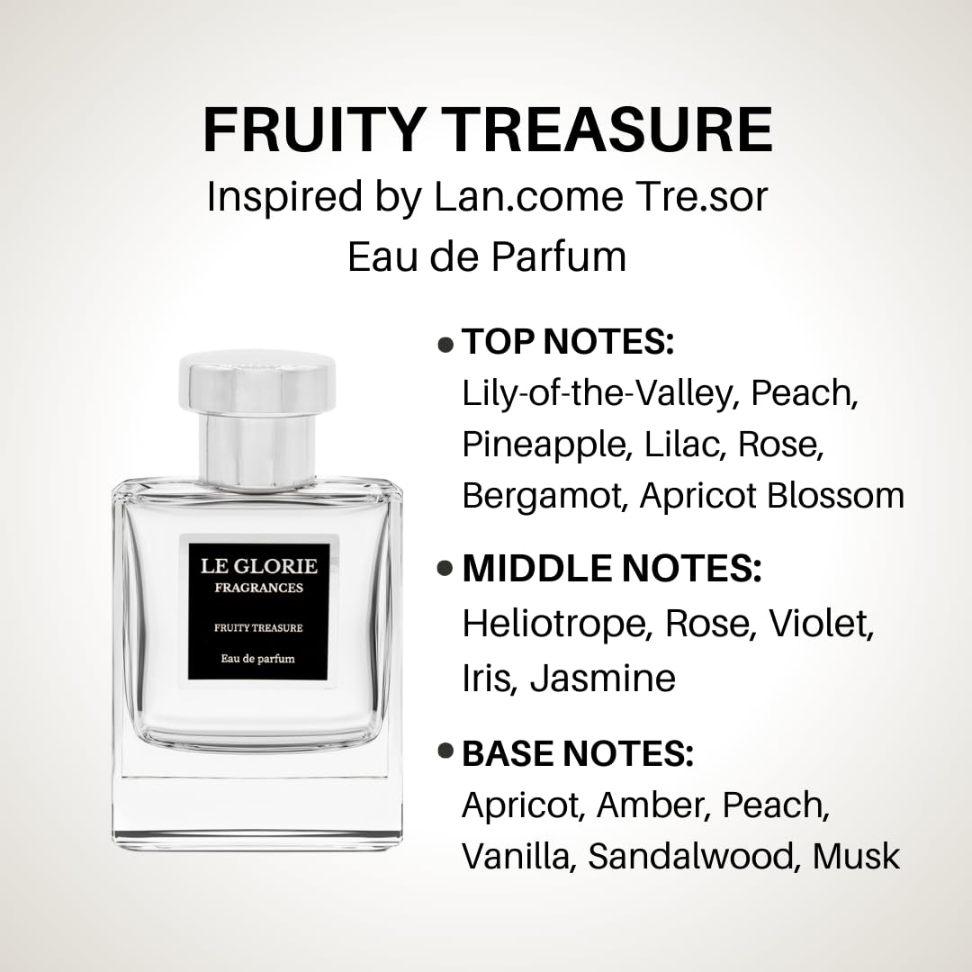 Inspired by Tresor Eau de parfum, Fruity Treasure EDP, Long Lasting 12-14 Hours Perfume Spray for Women, All Skin Types, Cruelty Free - 0.33 oz 10ml