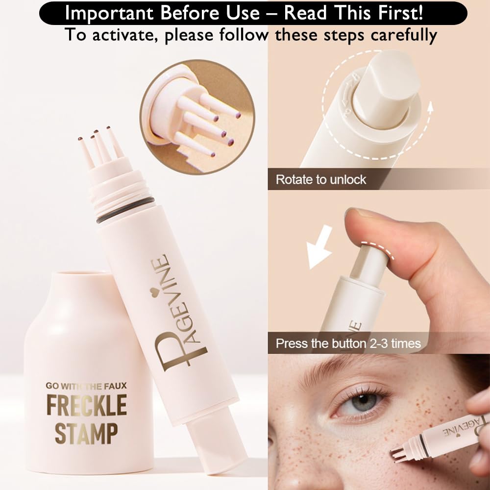Upgrade Faux Freckle Stamp Pen – Waterproof Fake Freckles Makeup Tool, Natural-Looking Freckle Maker & Spray with Multi-Prong Precision Stamp Head, Long-Lasting Sunkissed Makeup (3# DARK)