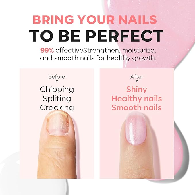 modelones Nail Strengthener, Ridge Filler for Nails, Clear Nail Polish for Thin, Weak & Damaged Nails, Nail Hardener for Nail Protection, Pink Glow, 15ml