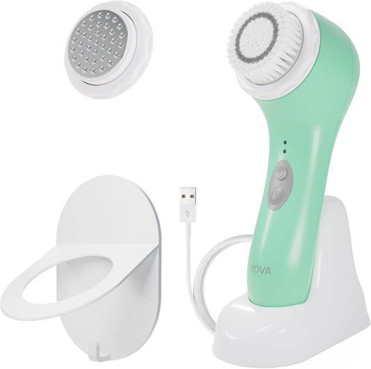 Spa Sciences - NOVA - Sonic Cleansing Brush with Bristles & Infusion System – Anti-Aging Facial Exfoliating, Waterproof, and USB Rechargeable