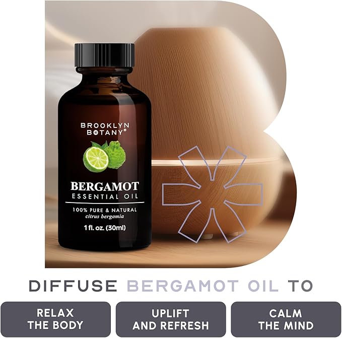 Brooklyn Botany Bergamot Essential Oil – 100% Pure and Natural – Premium Grade Oil with Dropper - for Aromatherapy and Diffuser - 1 Fl Oz