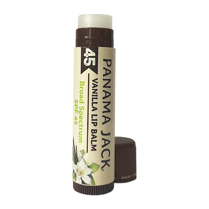 Panama Jack Sunscreen Lip Balm - SPF 45, Broad Spectrum UVA-UVB Sunscreen Protection, Prevents & Soothes Dry, Chapped Lips, Vanilla, 3-pack