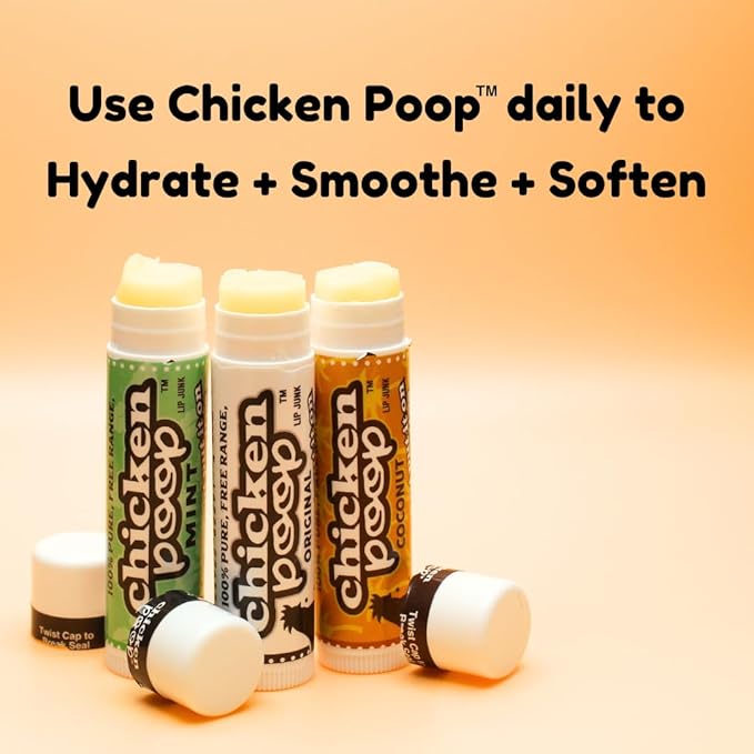 Chicken Poop Lip Balm Simone Chickenbone 100% Natural Moisturizer for Dry, Chapped Lips, Combo (2 Original, 2 Mint, 2 Coconut), Pack of 6
