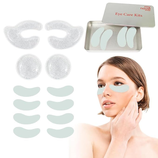 Reusable Eye Gel Cooling Pads and Silicone Eye Patches 6 Pairs, Eye Wrinkle Patches Reusable Under Eye Mask Plump Fine Lines, Hot Cold Treatment for Redness, Tin Case(Grey)