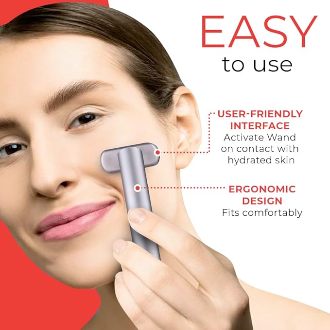 Red Light Therapy for Face, 4-in-1 Rejuvenation Wand: Skin Tightening Massager, Anti-Aging & Wrinkle Reduction, Face & Neck Care Tool (Stellar Silver)
