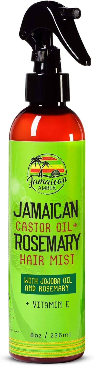 JAMAICAN Ambre Leave in Hair Mist - 8 fl oz / 236 ml - Strengthening Hair Spray, Detangles Knots, Refreshes Scalp, Instant Hydration, Hair Strength - Nourished Hair Scalp with Rosemary & Castor Oil