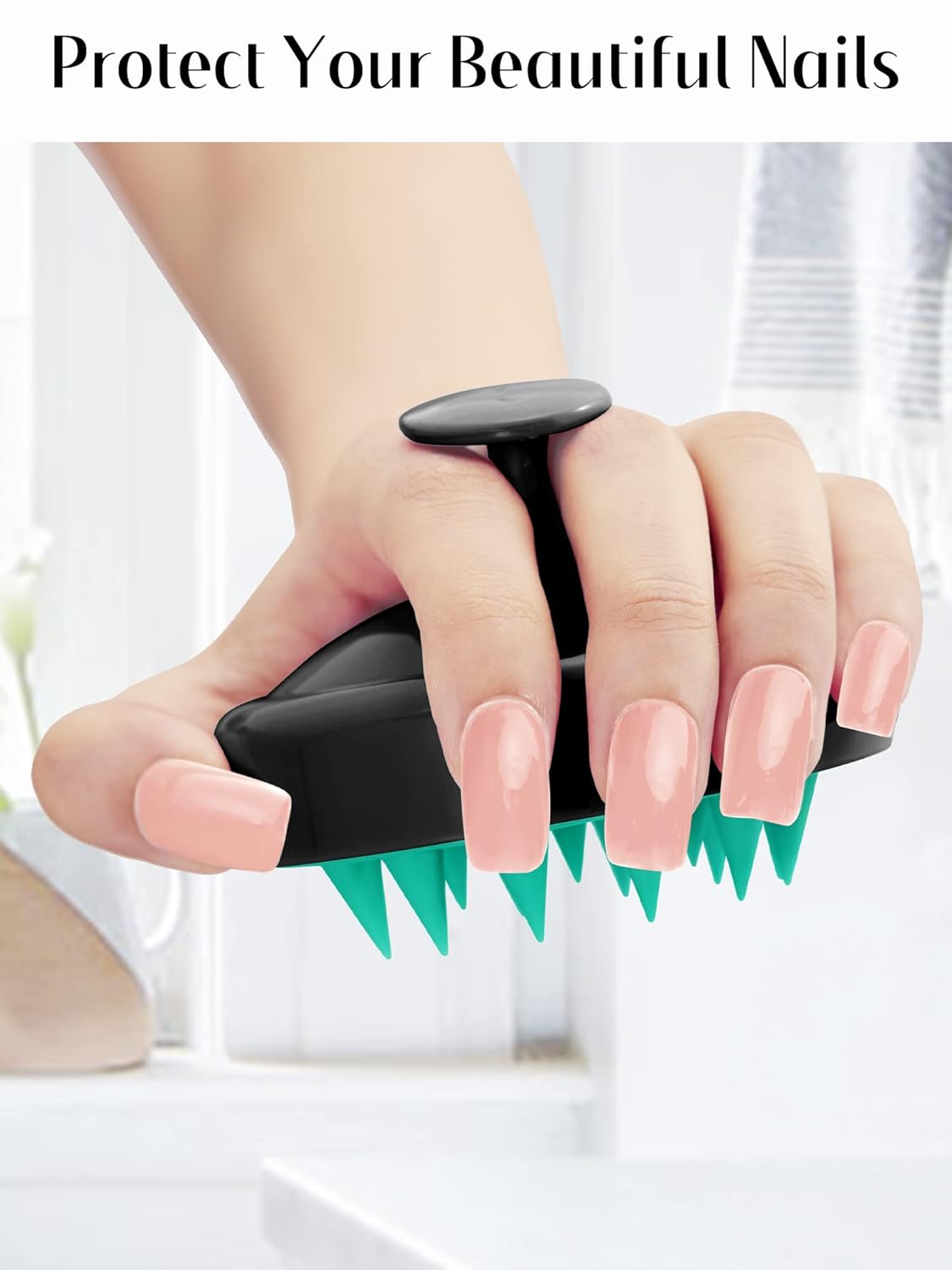 HEETA Scalp Massager Hair Growth, Soft Silicone Scalp Scrubber Shampoo Brush for Exfoliation, Dandruff Removal Head Massage Stress Relax, Wet & Dry Use for Thick Thin Curly Hair Care, Turquoise Black