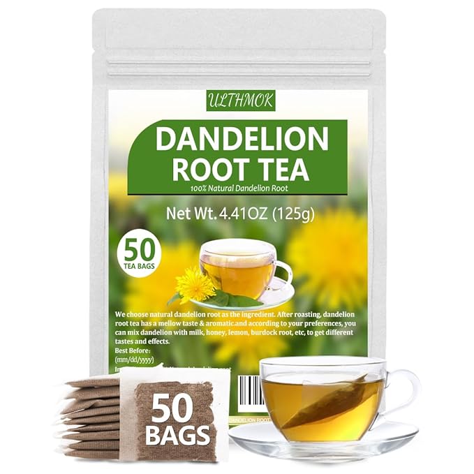 Premium Dandelion Root Tea,50 Tea Bags 4.4Oz/125g, for Liver & Kidney Health, Roasted Detox Herbal Tea. Support Digestion & Boost Immune System, Caffeine Free.