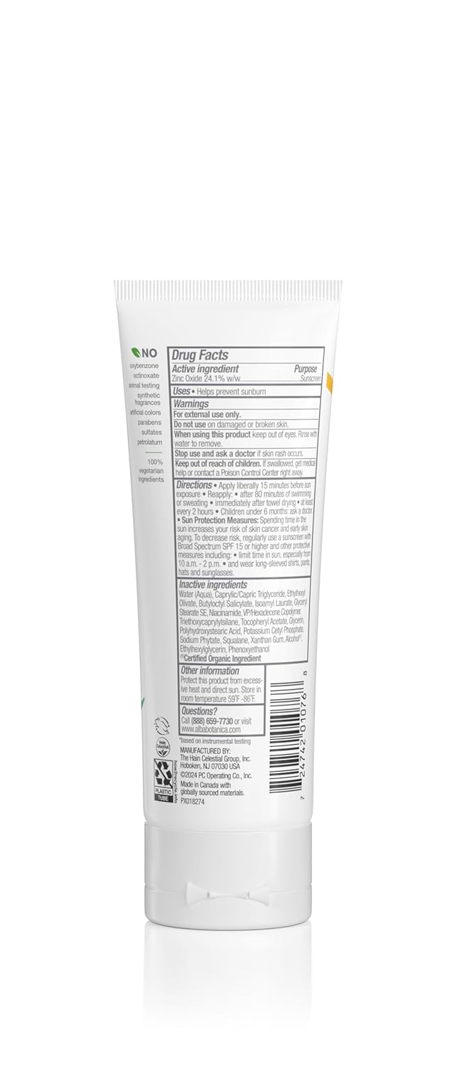 Alba Botanica Sunscreen for Face, Fragrance-Free Sheer Mineral Face Sunscreen Lotion, Broad Spectrum SPF 30, Water Resistant and Biodegradable, 2 fl. oz. Bottle (Packaging May Vary)