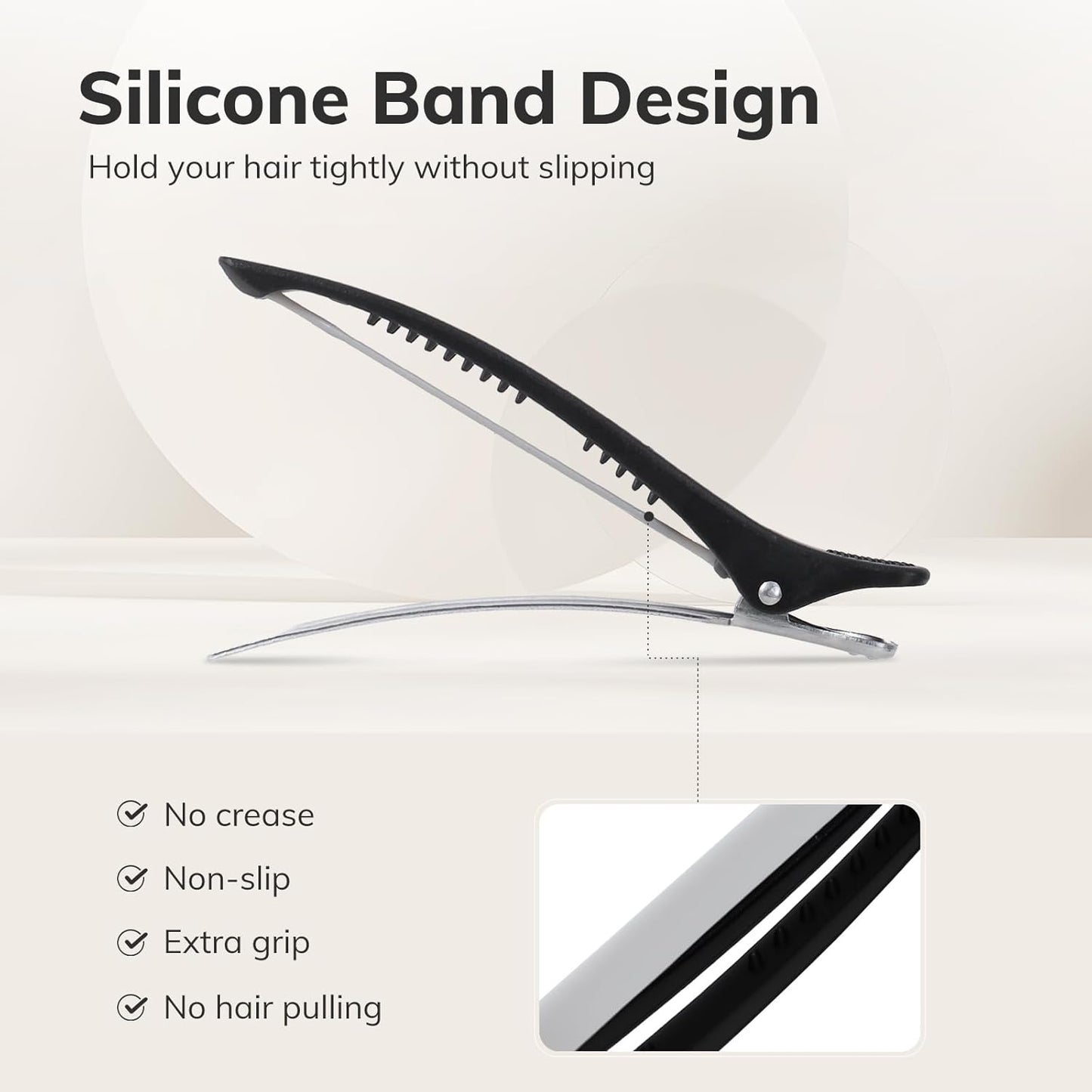 Sndyi Hair Sectioning Clips - Non-Slip Duck Billed With Silicone Band for Styling, Rollers - 6Pcs, Black - for Hairdressers, Barbers, Women, Men