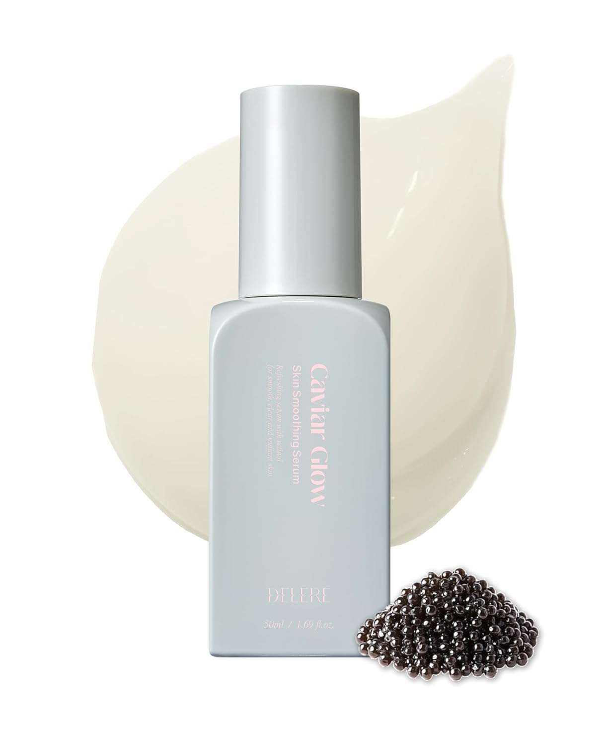 Delere Caviar Glow Smoothing Serum | Caviar Collagen with Niacinamide and Retinol for Face | Korean Serum for Glowing Skin and Radiant Glass Skin, 1.7oz