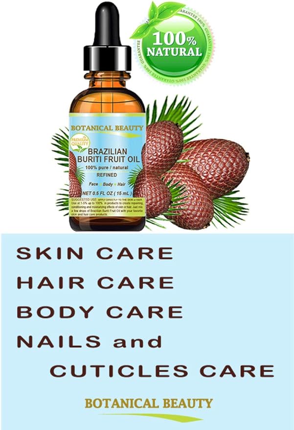 Botanical Beauty Brazilian BURITI FRUIT OIL 100% Pure Natural Refined Cold Pressed Carrier Oil Undiluted 1 fl.oz- 30 ml for Face, Skin, Body, Hair, Nails