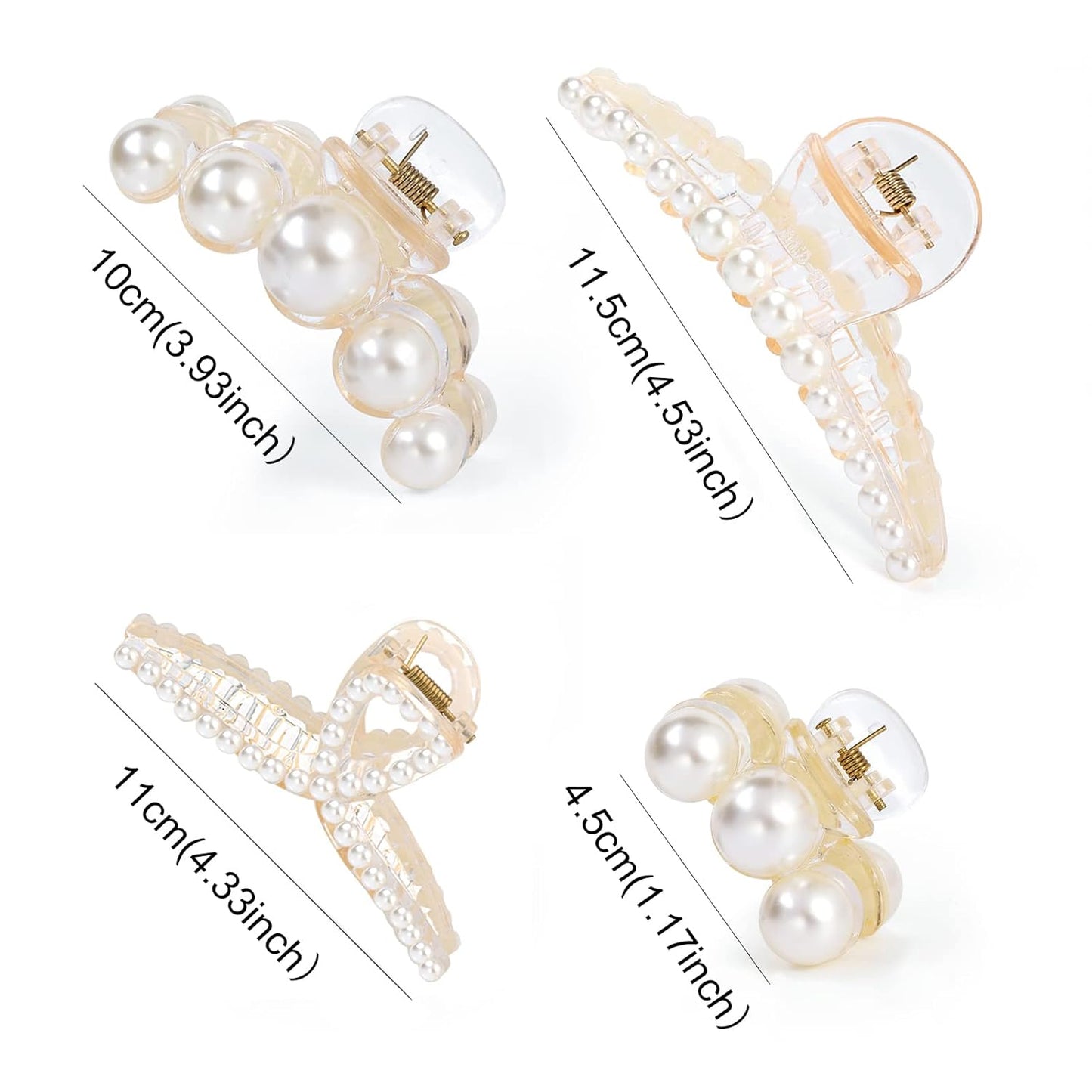 Mehayi 4 PCS Large Pearl Hair Claw Clips for Women Girls, Hair Barrette Clamps for Thick Thin Hair, Fashion Hair Accessories Headwear Styling Tools for Party Wedding