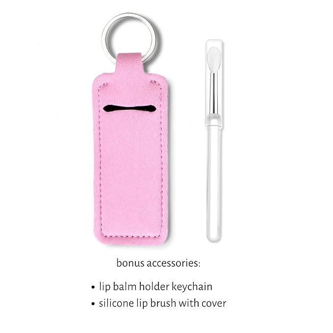 Set of 6 Medicated Lip Balms. Carmex Lip Balm Moisturizer: 3 Jars and 3 Tubes. Trusted Relief for Dry, Chapped Lips. Bundled with Silicone Lip Brush and Lip Balm Holder Keychain (Pink)