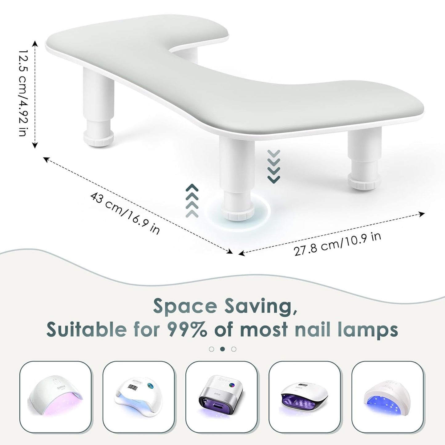 Manicure Arm Rest for Nails Tech: U-shaped Adjustable Nail Armrest - Gray PU Leather Hand Stand Rest for Manicurists