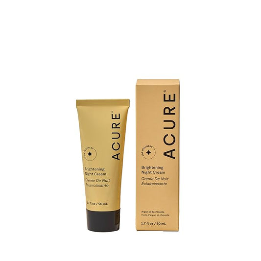 Acure Brightening Night Cream - Night Time Moisturizer Cream for Face & Neck - 100% Vegan Formula with Argan Oil, Chlorella & Echinacea - Hydration & Moisturizing for All Skin Types - 1.7 Fl Oz