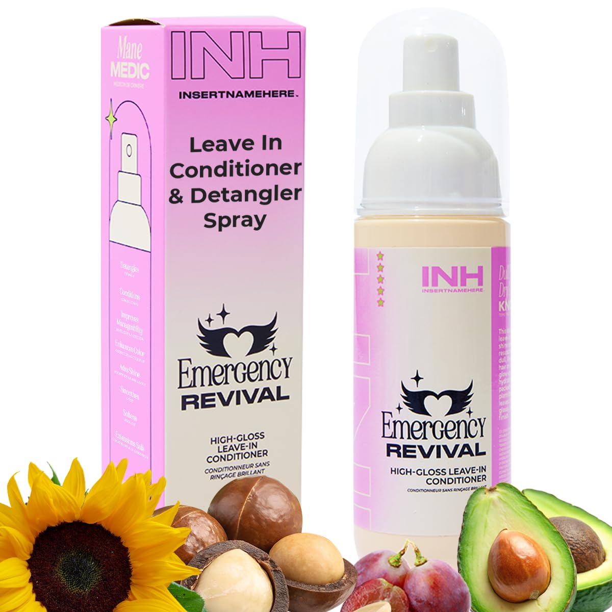 INH Emergency Revival Spray | Leave In Conditioner Spray | Hair Shine & Detangler Spray for Frizz Control & Dry, Damaged Hair | Smoothing & Volumizing Mist with a Gloss Finish | Travel Size, 4oz