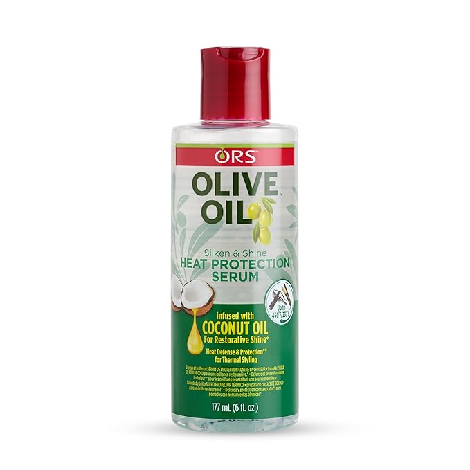 ORS Heat Protection Hair Serum infused with Coconut Oil for Restorative Shine Olive Oil Style and Curl Smooth-N-Hold Pudding - Bundle