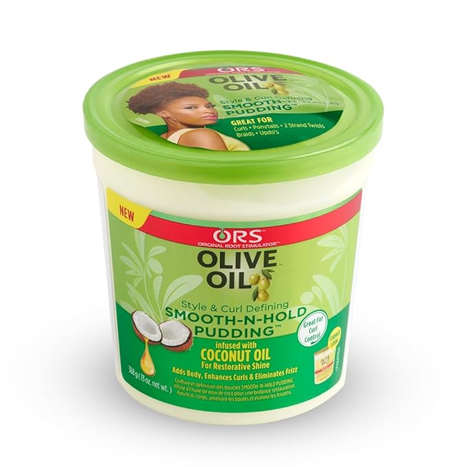 ORS Heat Protection Hair Serum infused with Coconut Oil for Restorative Shine Olive Oil Style and Curl Smooth-N-Hold Pudding - Bundle