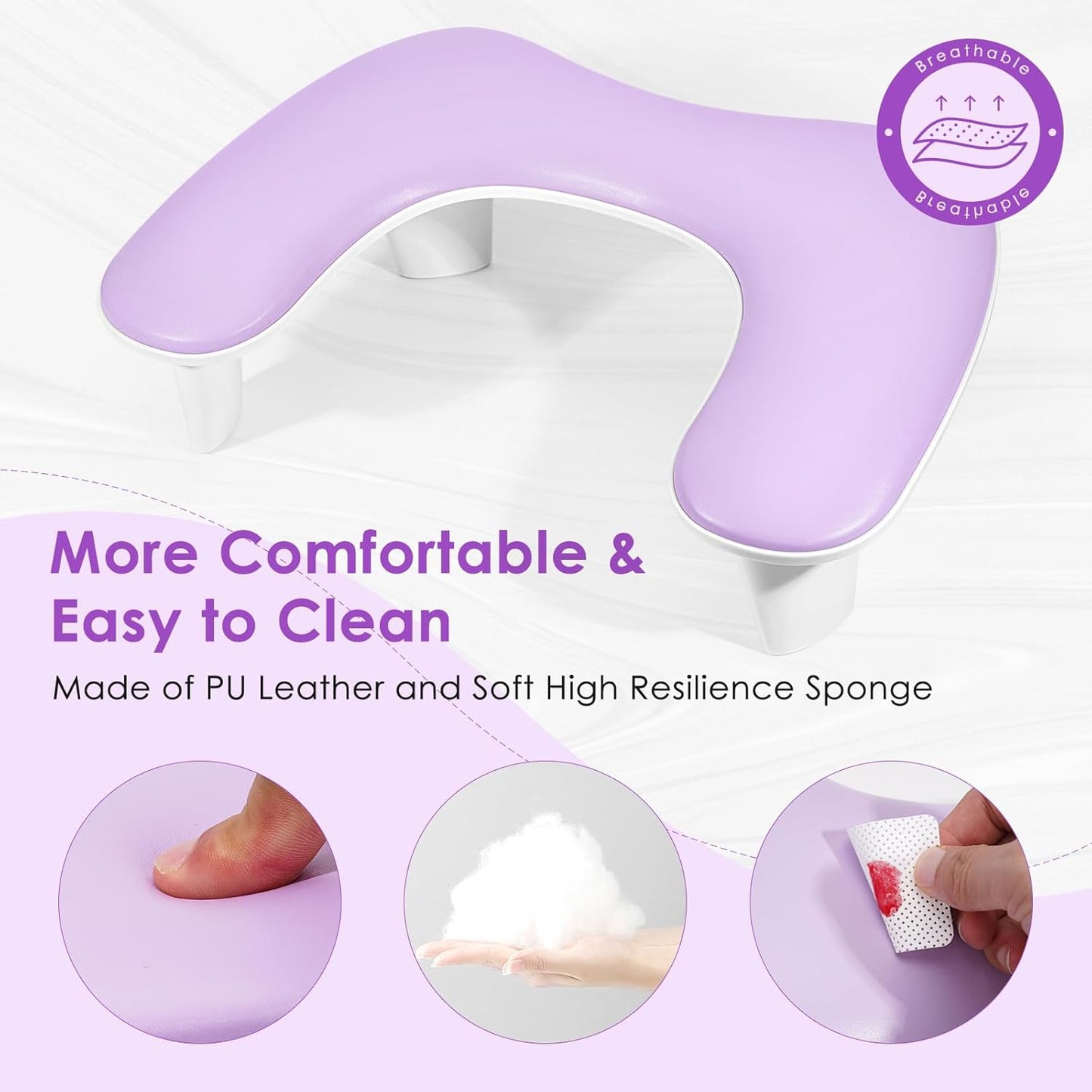 LIONVISON Arm Rest for Nails Tech, U Shaped Manicure Nail Arm Rest Pillow Cushion, PU Leather Nail Hand Rest Stand for Acrylic Nail Art Tech, Purple