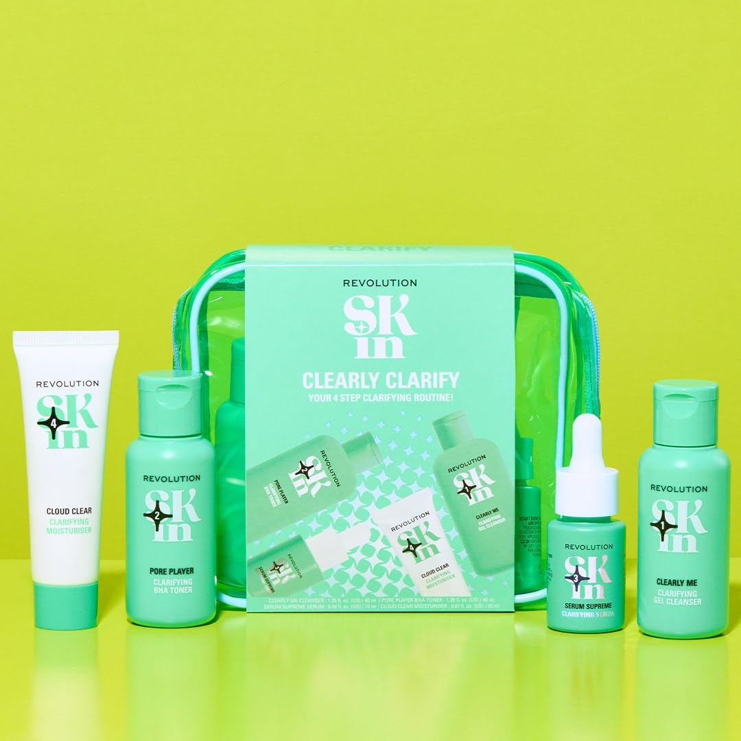 Revolution Skin, Clearly Clarify 4 Step Starter Kit, Skincare Set for Blemish-Prone Skin with Cleanser, Toner, Serum & Moisturizer, Vegan & Cruelty-Free, 4 Mini Products
