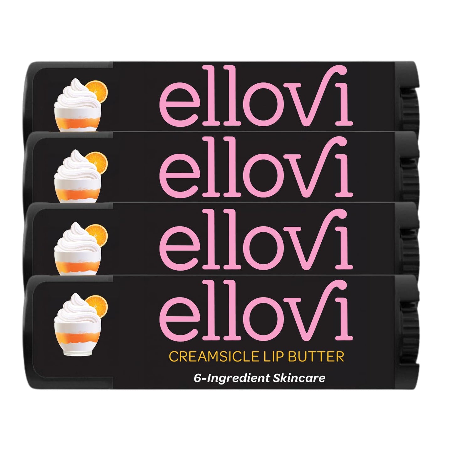 Ellovi Natural Lip Butter Lip Balm - Creamsicle - Pure Enough to Eat - Made With Just 6 Vegan Ingredients - 100% Natural & Organic Moisturizing Lip Care for All Day Hydration (4-Pack)