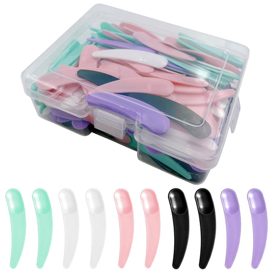 230-Pack Disposable Cosmetic Spatulas with Storage Case - 5 Colors (White/Pink/Green/Black/Purple) - Mini Scoops for Skincare Creams, Masks & Beauty Products