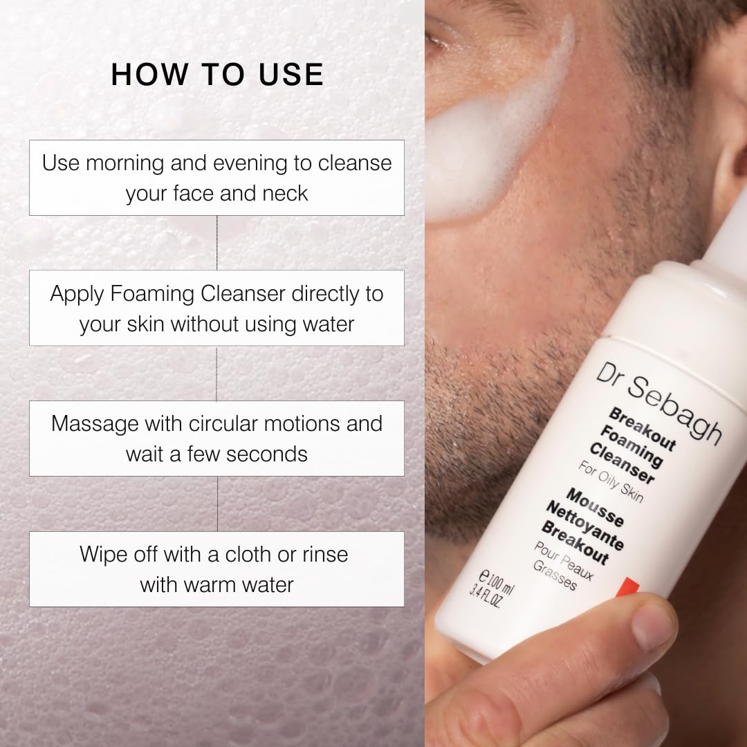 Dr Sebagh Breakout Foaming Face Cleanser - (3.4 fl oz) Clears Blemishes & Breakouts | Purifies Skin & Reduces Irritation | Controls Oil & Removes Makeup, Dirt & Impurities | Preserve Face's Moisture