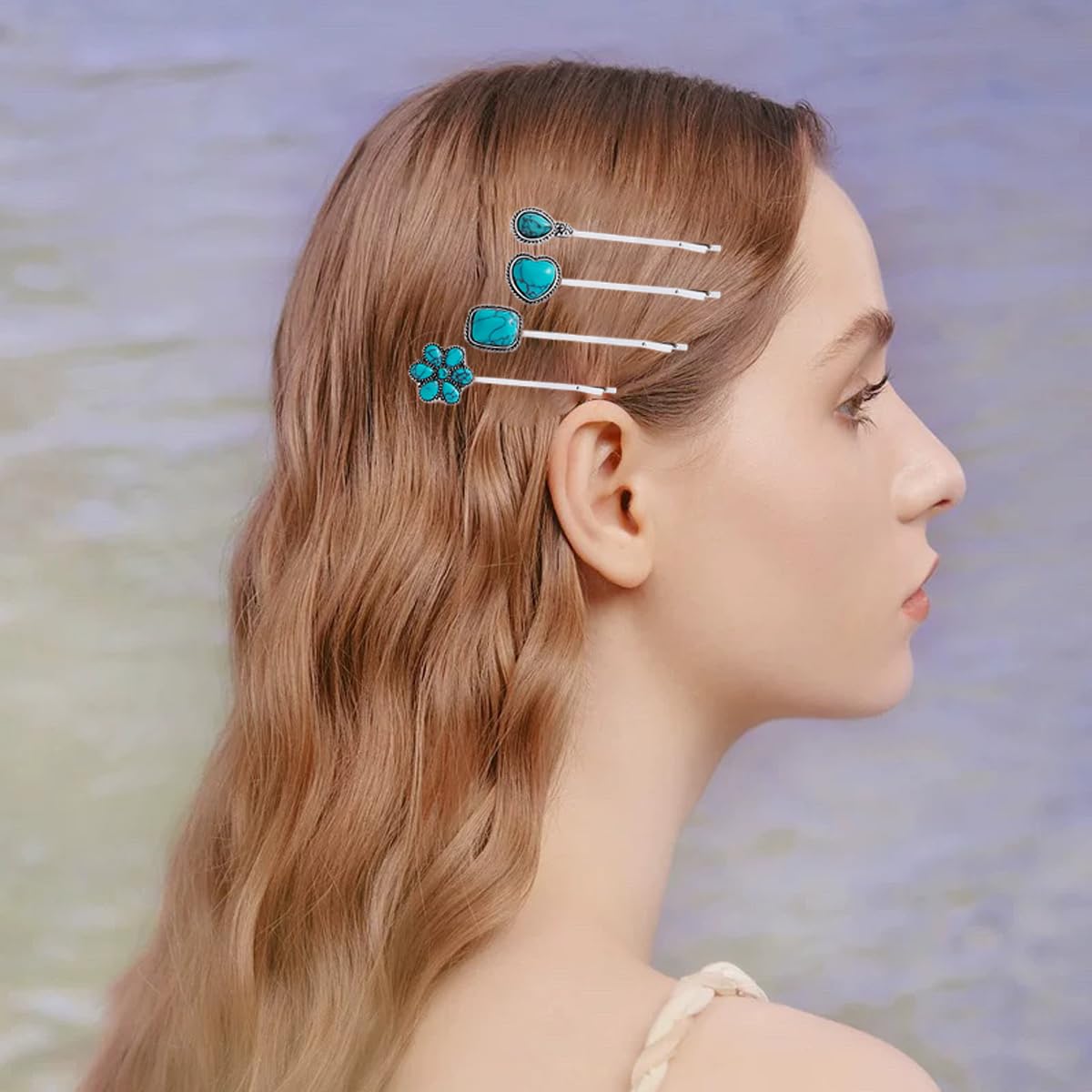 7 PCS Turquoise Retro Decorative Bobby Pins Silver Metal Hair Clips Vintage Alloy Hair Pins for Women Girls Headwear Styling Tools Barrettes Hair Accessories